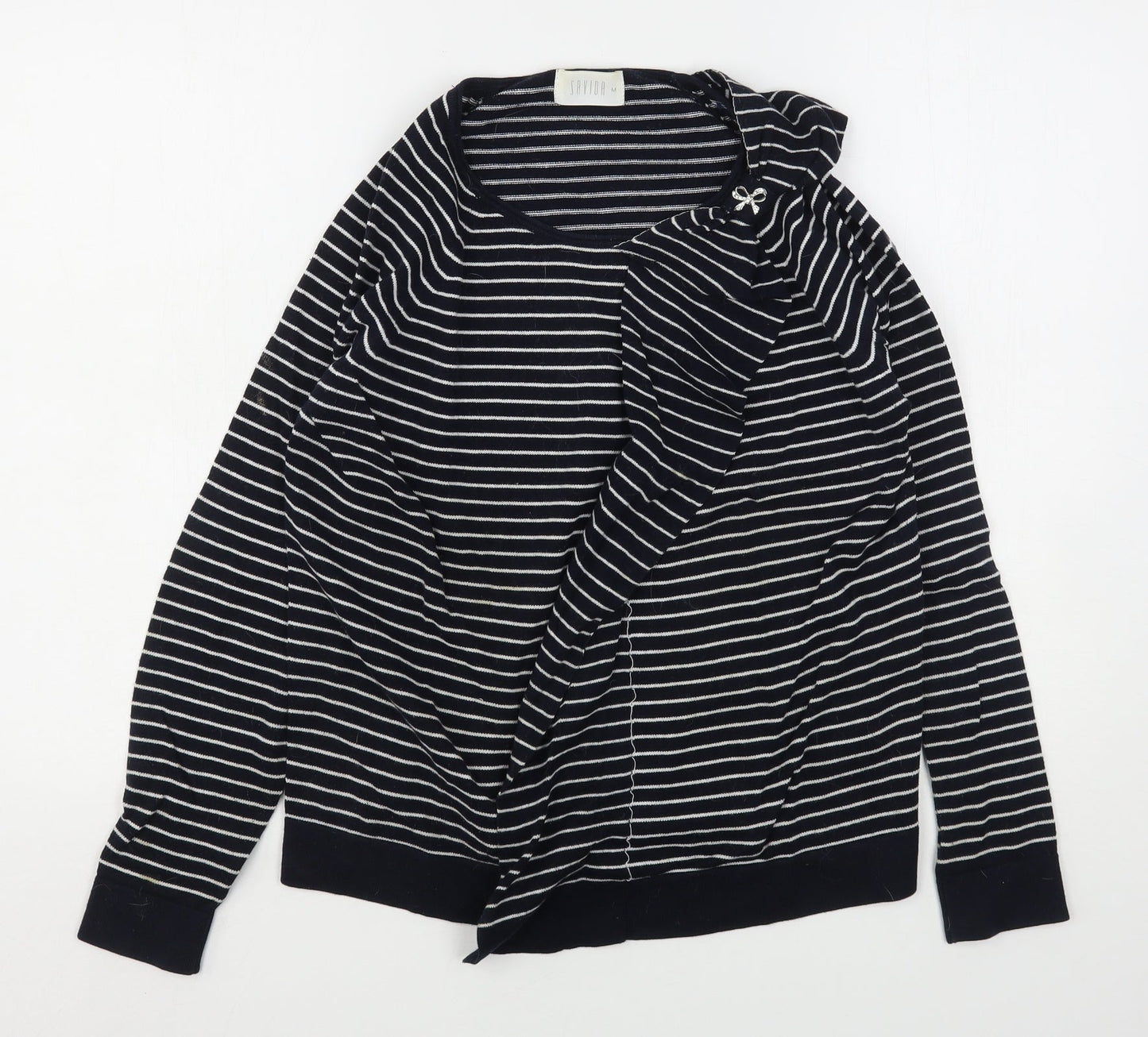 Savida Womens Blue Round Neck Striped Cotton Pullover Jumper Size M