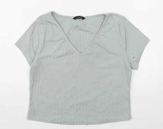 New Look Womens Green  Polyester Cropped T-Shirt Size 18 V-Neck