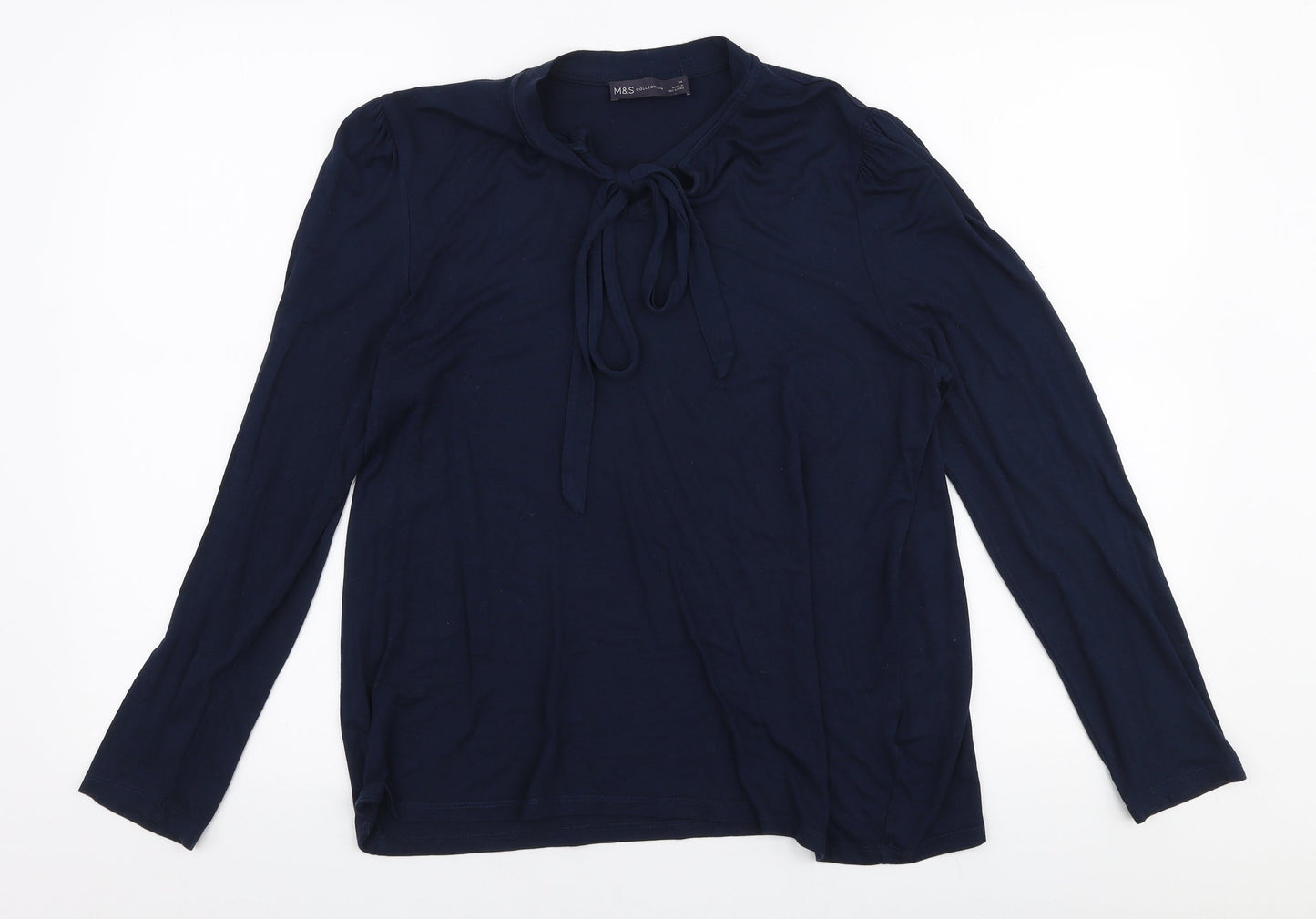 Marks and Spencer Womens Blue  Viscose Jersey T-Shirt Size 14 Round Neck