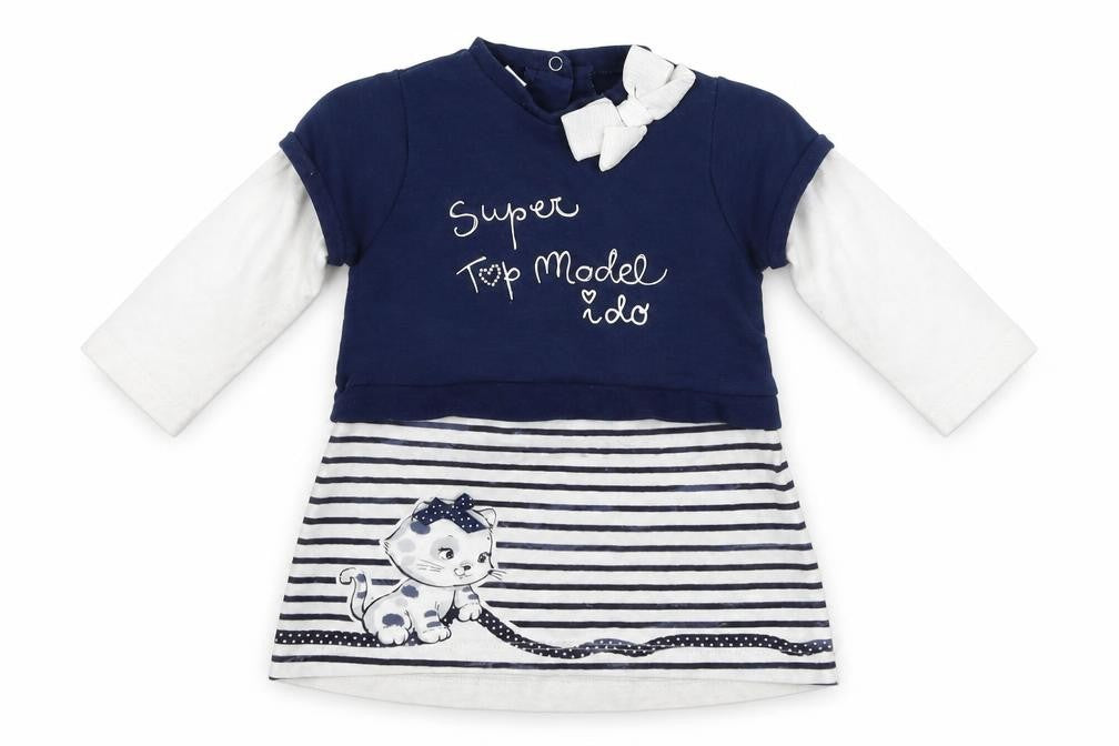 Mini Conf Girls Multicoloured Striped 100% Cotton A-Line  Size 12-18 Months  Round Neck Snap - Cat