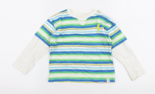 Leigh Tucker Boys Multicoloured Striped 100% Cotton Jersey T-Shirt Size 3-4 Years Round Neck Pullover