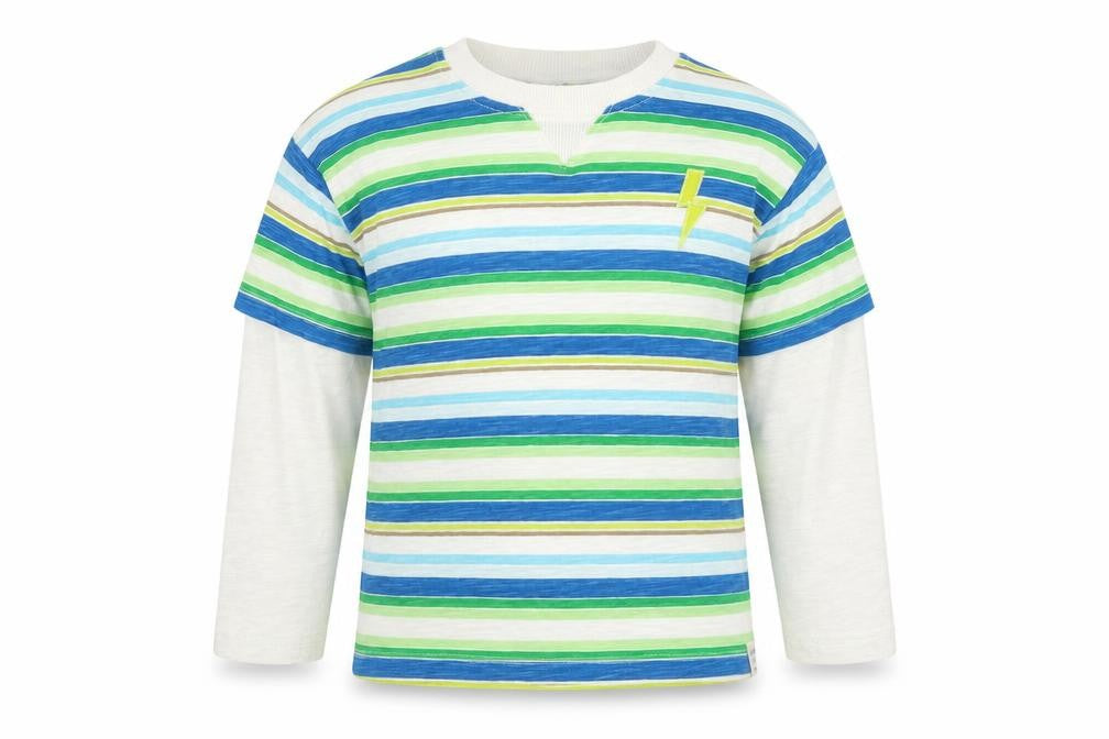 Leigh Tucker Boys Multicoloured Striped 100% Cotton Jersey T-Shirt Size 3-4 Years Round Neck Pullover