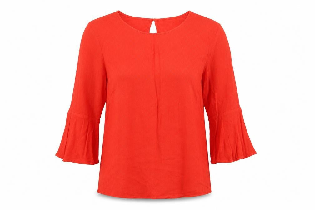Warehouse Womens Red  Viscose Basic Blouse Size 8 Round Neck