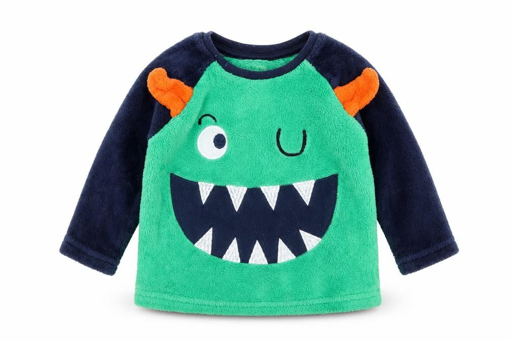 Primark Boys Green Solid Polyester Robe Pyjama Top Size 6-9 Months  Button - Monster