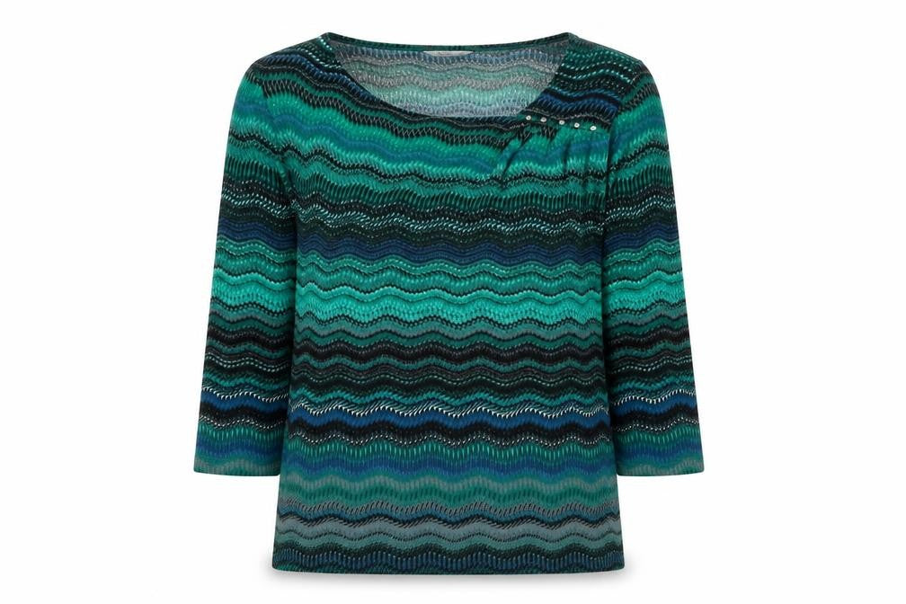 Klass Womens Green V-Neck Geometric Polyester Pullover Jumper Size M