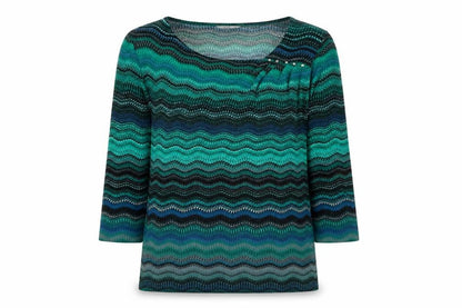 Klass Womens Green V-Neck Geometric Polyester Pullover Jumper Size M