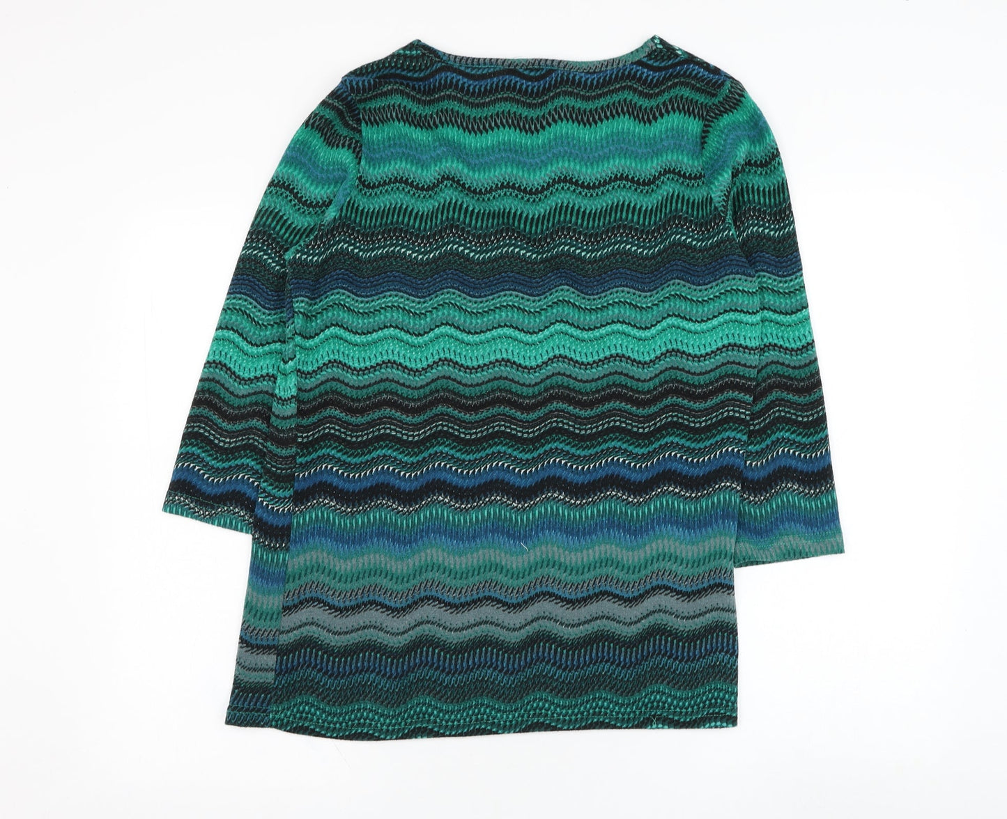 Klass Womens Green V-Neck Geometric Polyester Pullover Jumper Size M