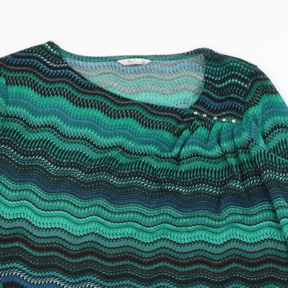 Klass Womens Green V-Neck Geometric Polyester Pullover Jumper Size M