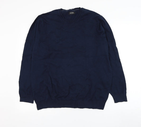 LFTMAN Mens Blue Round Neck  Cotton Pullover Jumper Size 2XL