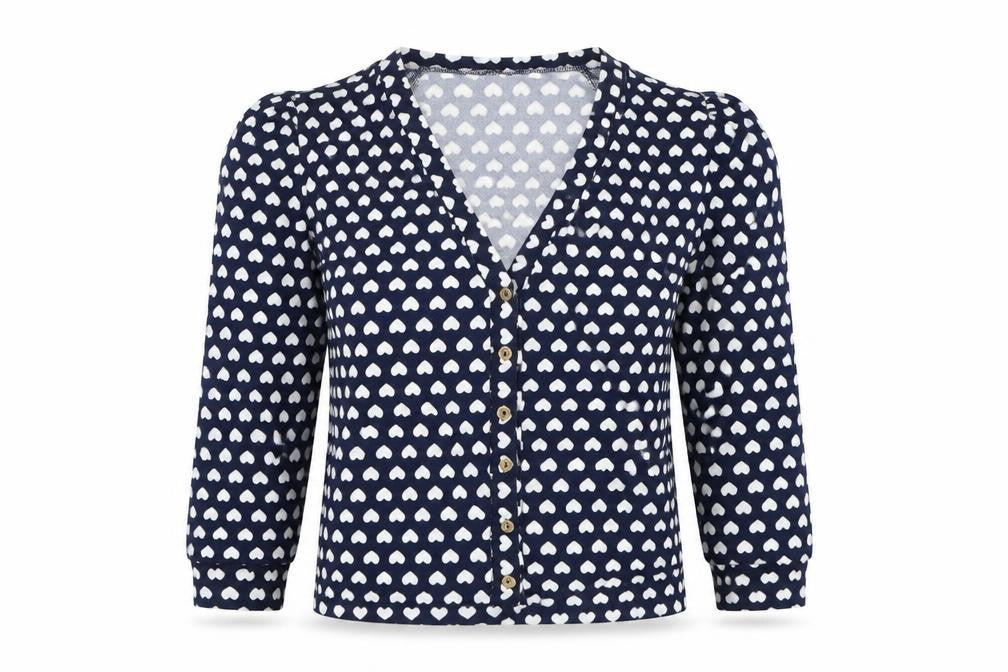 QED London Womens Blue V-Neck  Polyester Cardigan Jumper Size M   - Heart