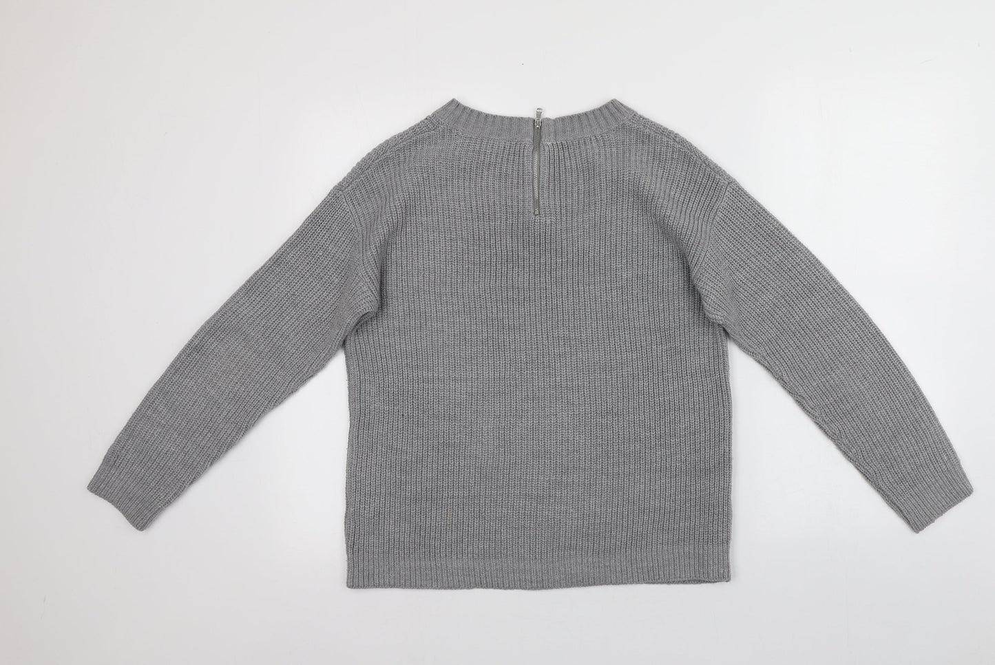 Preworn Womens Grey Round Neck  Acrylic Pullover Jumper Size 12