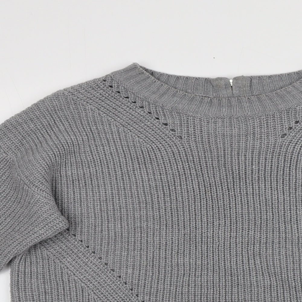 Preworn Womens Grey Round Neck  Acrylic Pullover Jumper Size 12