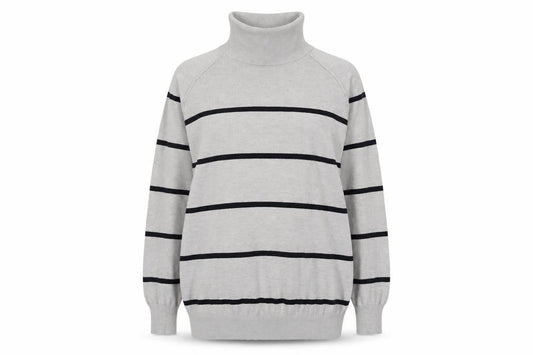 M&Co Womens Grey Roll Neck Striped Viscose Pullover Jumper Size 16