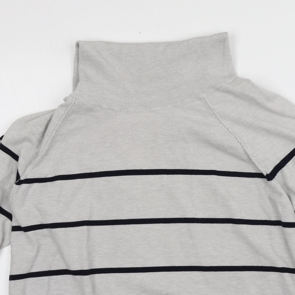 M&Co Womens Grey Roll Neck Striped Viscose Pullover Jumper Size 16
