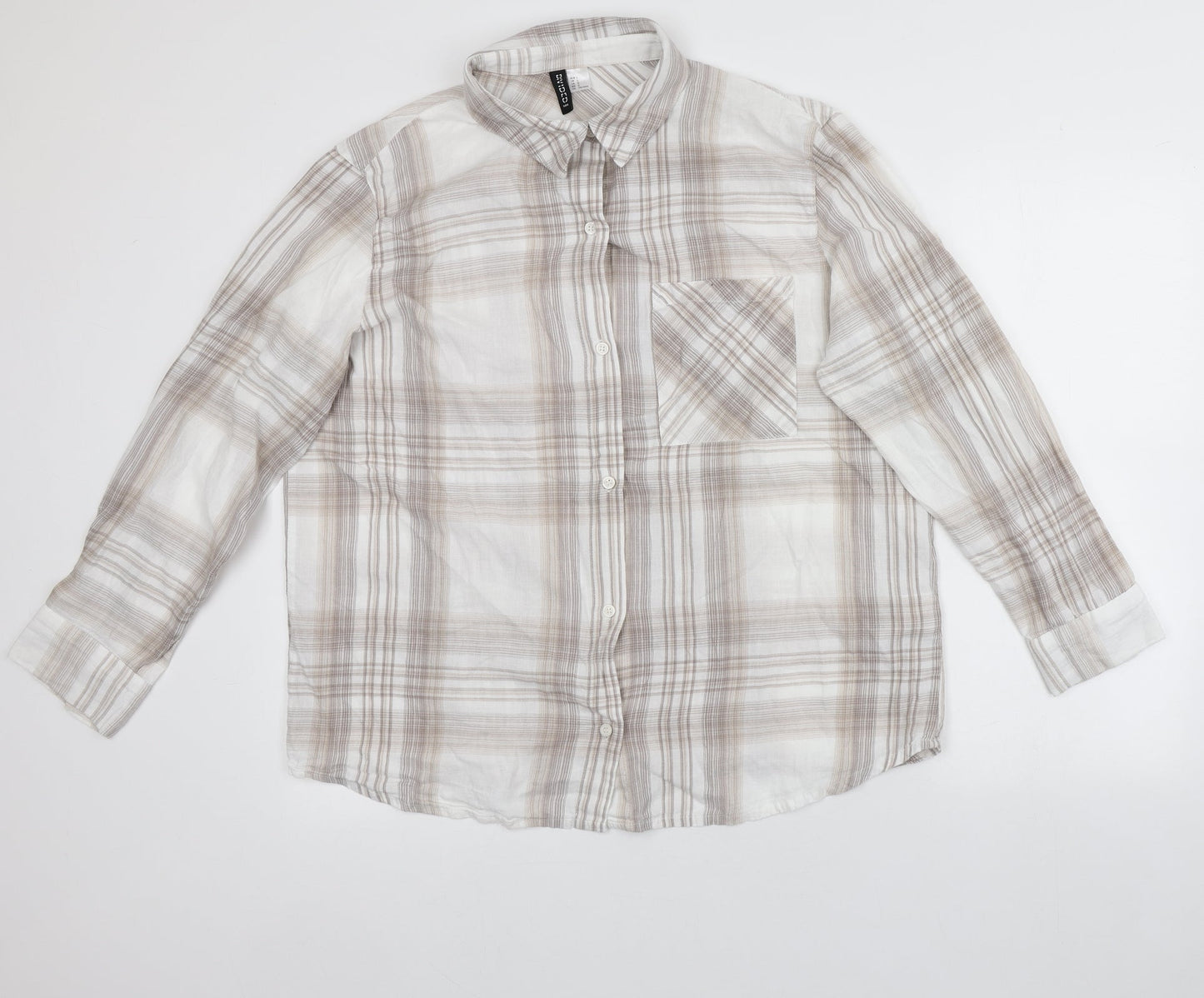Divided Womens Multicoloured Plaid Cotton Basic Button-Up Size L Collared