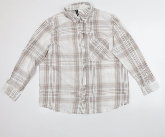 Divided Womens Multicoloured Plaid Cotton Basic Button-Up Size L Collared