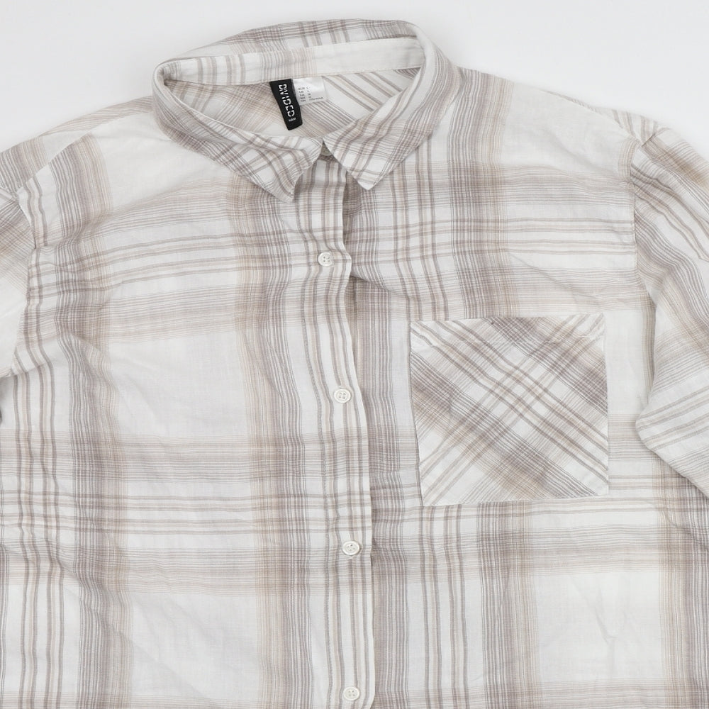 Divided Womens Multicoloured Plaid Cotton Basic Button-Up Size L Collared