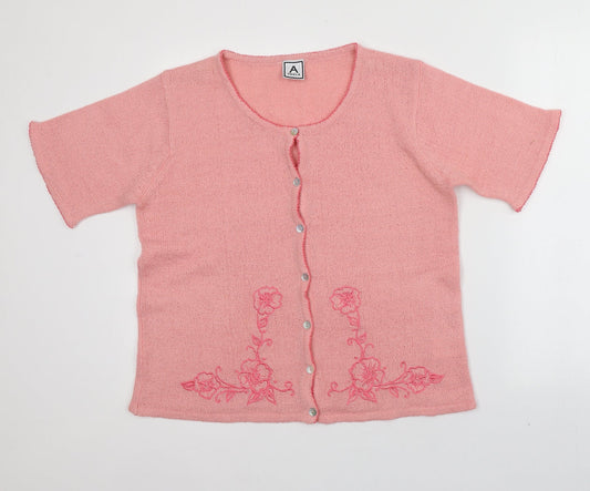 Aniela Womens Pink Round Neck  Acrylic Cardigan Jumper Size L