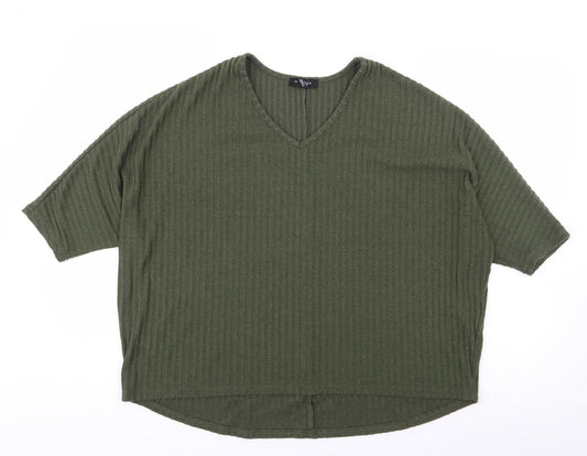 New Look Womens Green  Polyester Jersey T-Shirt Size S V-Neck