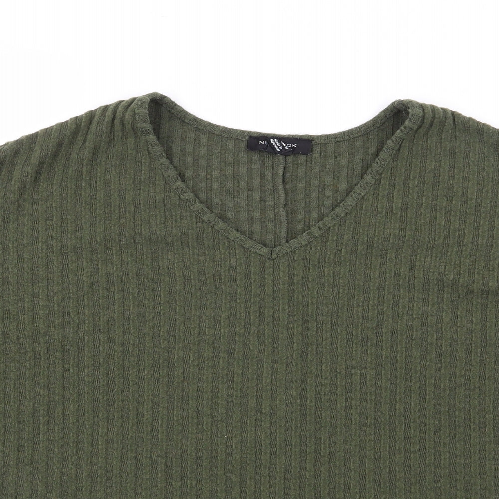 New Look Womens Green  Polyester Jersey T-Shirt Size S V-Neck