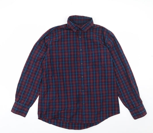 Dunnes Mens Multicoloured Plaid Cotton  Button-Up Size L Collared Button