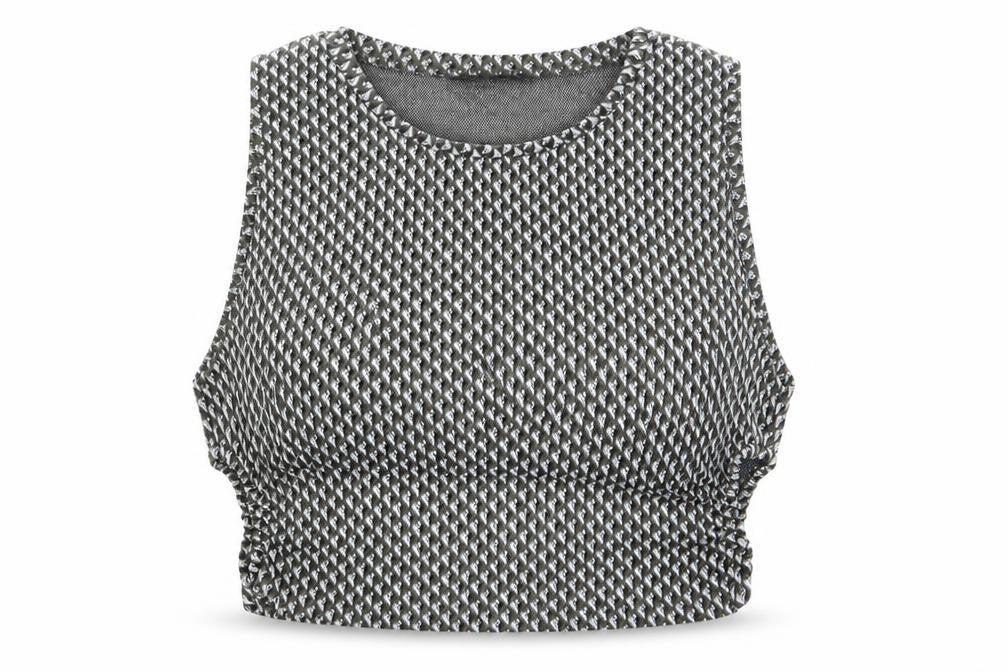 Pull & Bear Womens Green Geometric Polyester Cropped Tank Size M Crew Neck - Cut Out Sides