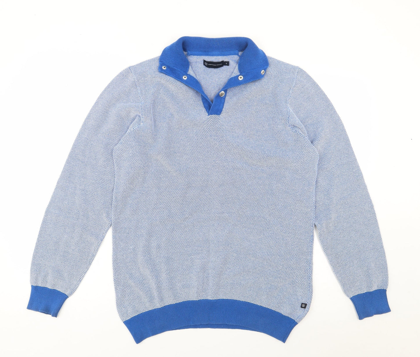 Giovanni Galli Mens Blue Collared  Cotton Pullover Jumper Size L