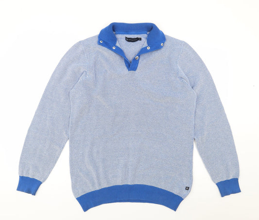 Giovanni Galli Mens Blue Collared  Cotton Pullover Jumper Size L
