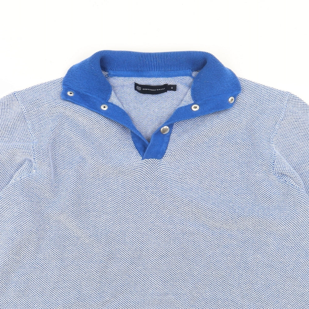 Giovanni Galli Mens Blue Collared  Cotton Pullover Jumper Size L