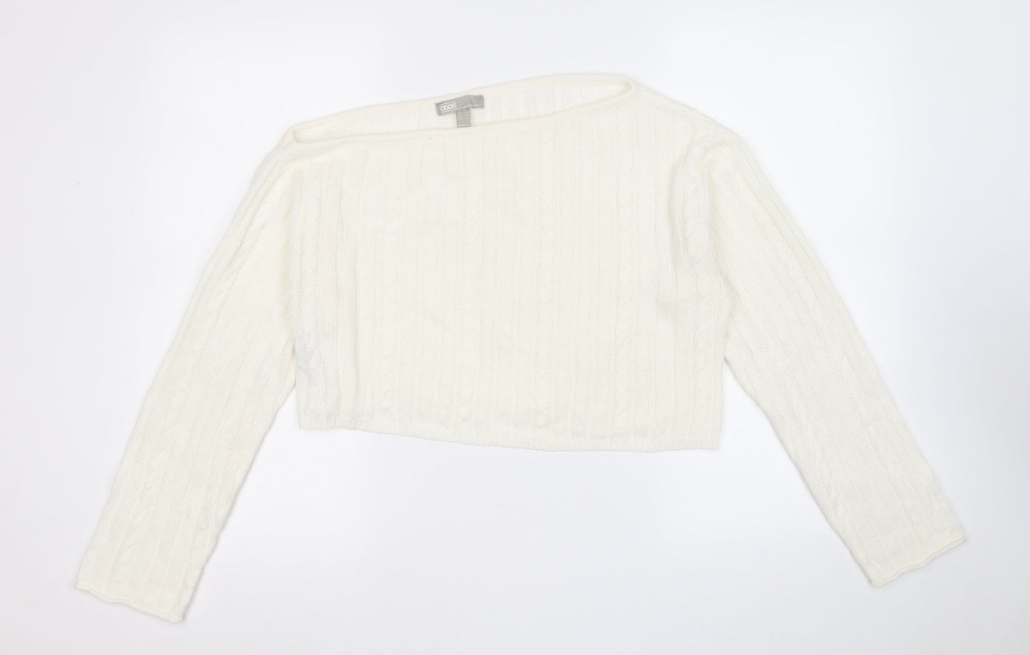 ASOS Womens White Round Neck  Acrylic Pullover Jumper Size 12