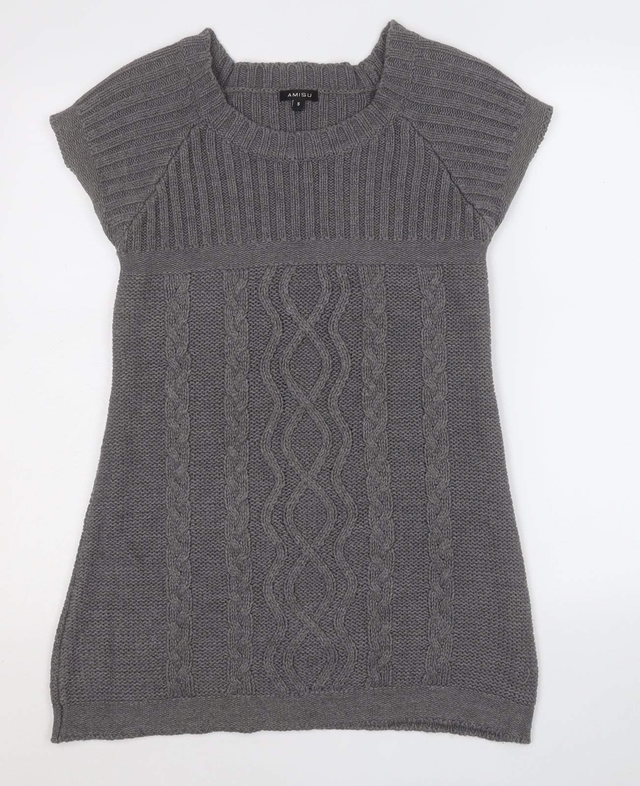 Amisu Womens Grey  Acrylic A-Line  Size S  Round Neck