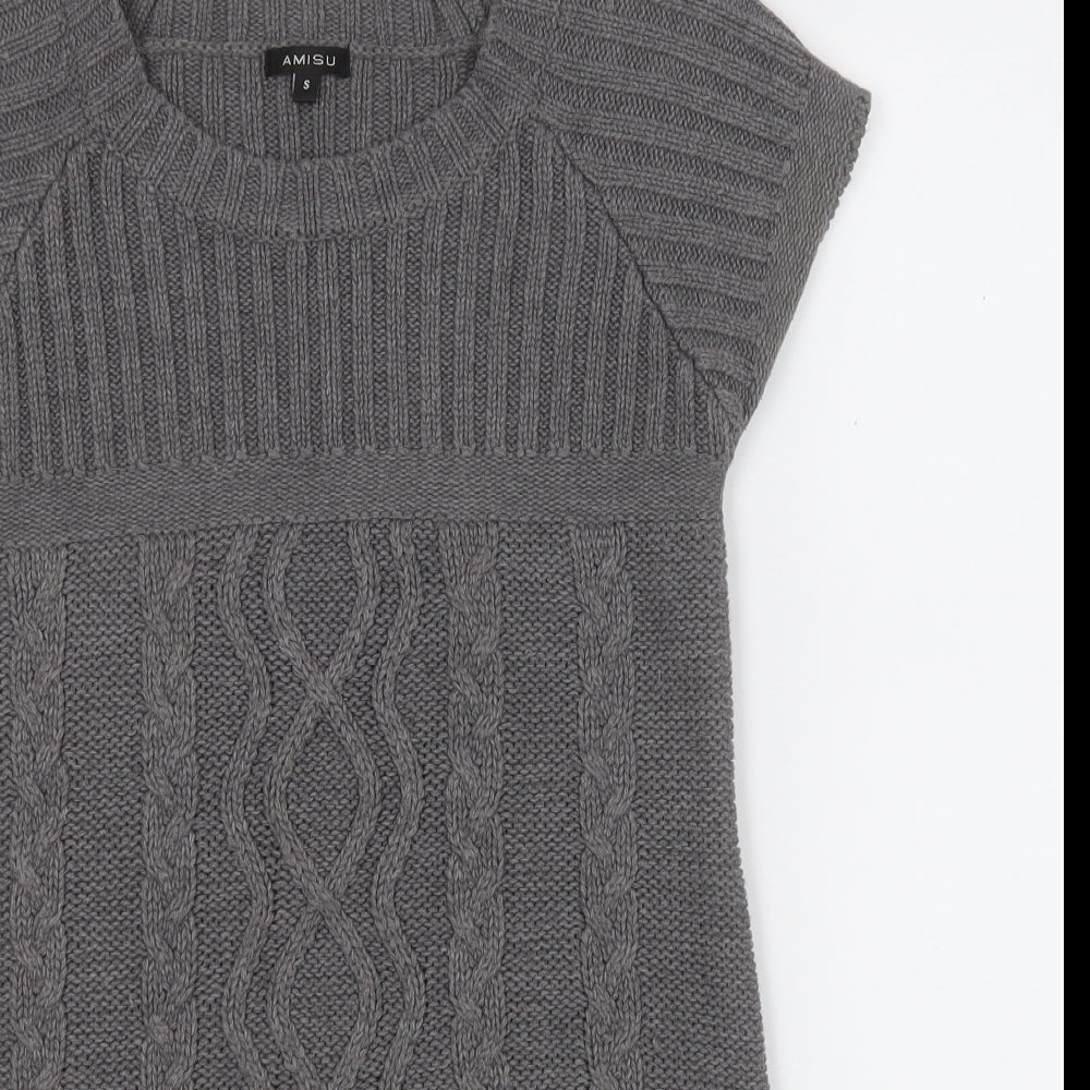 Amisu Womens Grey  Acrylic A-Line  Size S  Round Neck
