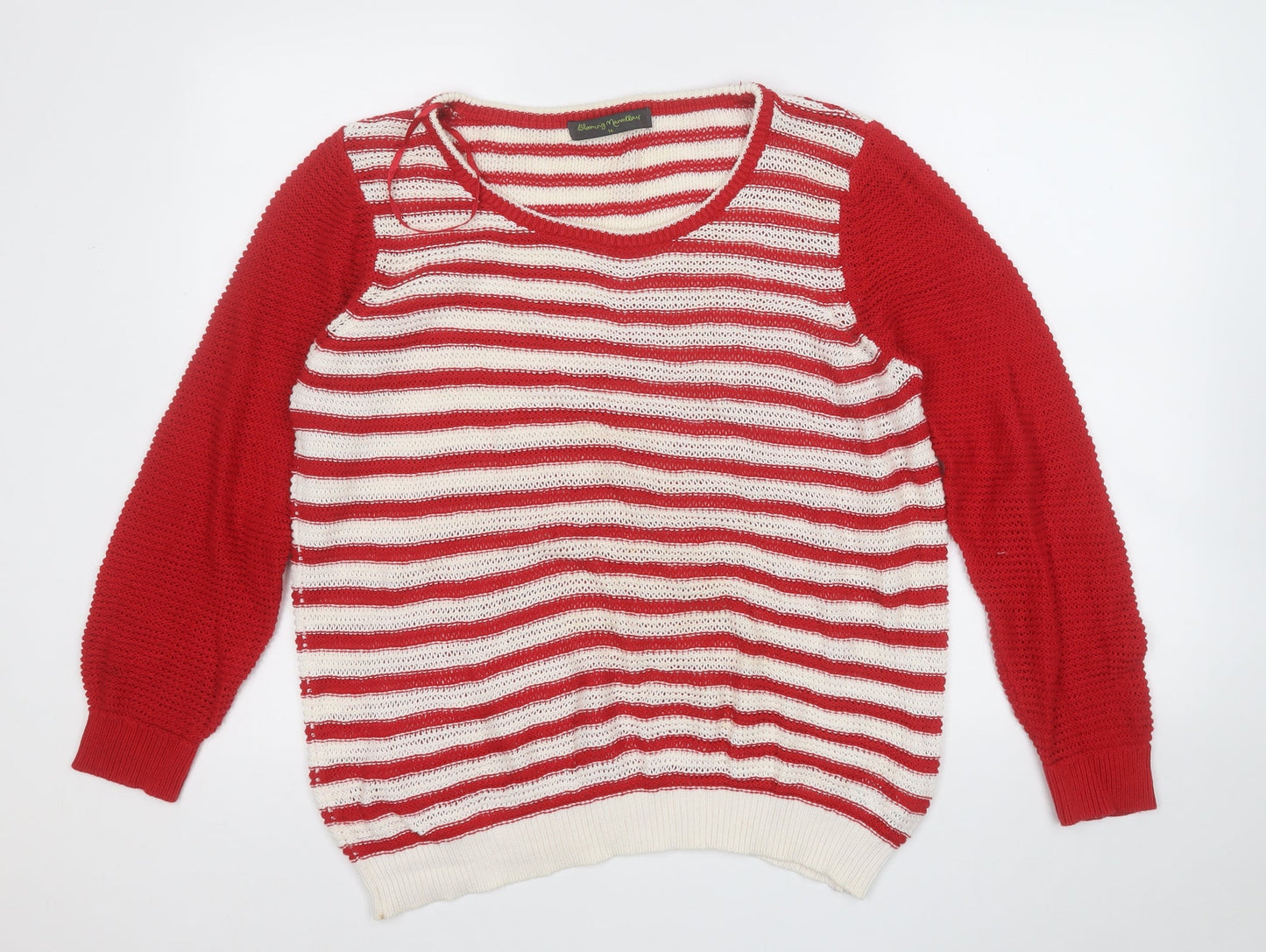 Blooming Marvellous Womens Red Round Neck Striped Cotton Pullover Jumper Size 16