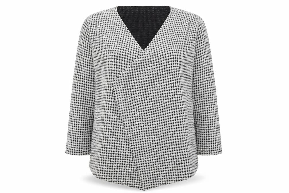Papaya Womens White V-Neck Plaid Polyester Pullover Jumper Size 18