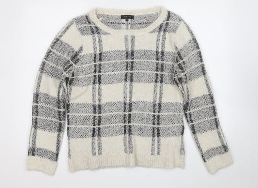 New Look Womens Grey Round Neck Plaid Acrylic Pullover Jumper Size 14