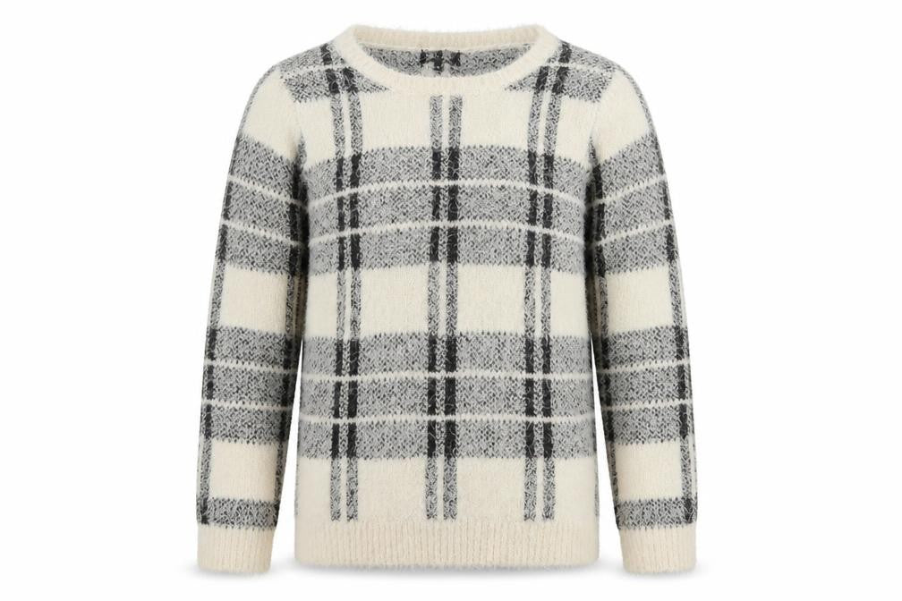 New Look Womens Grey Round Neck Plaid Acrylic Pullover Jumper Size 14