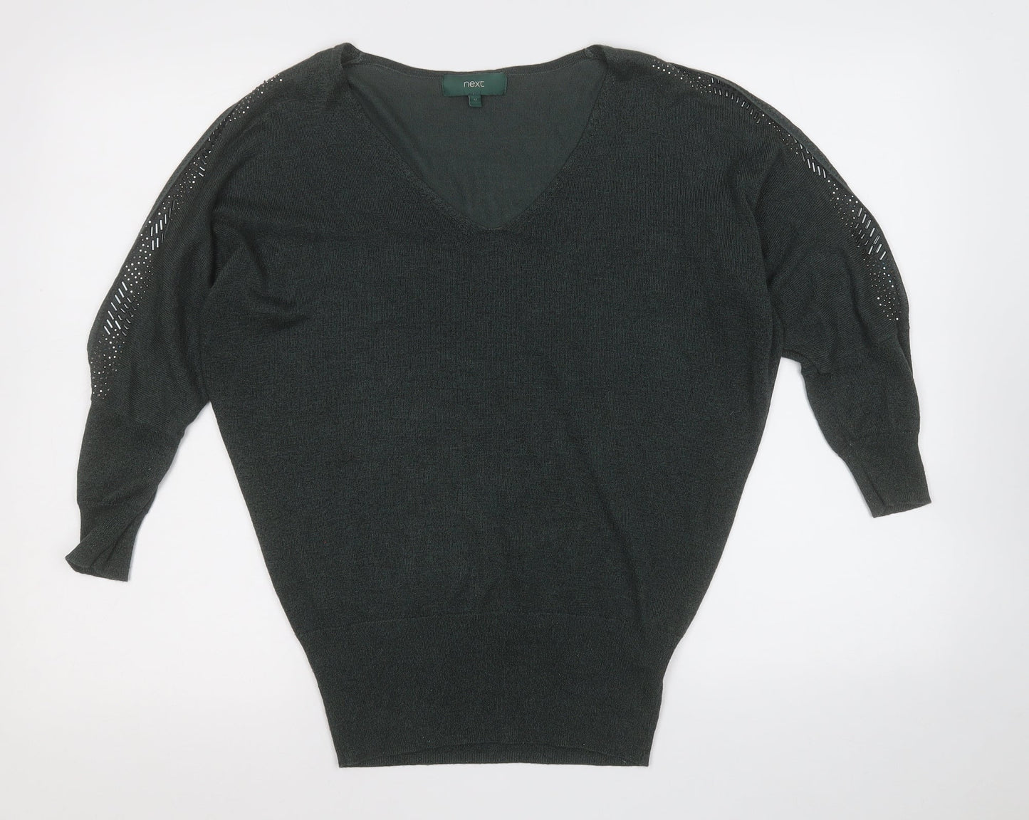 NEXT Womens Green V-Neck  Viscose Pullover Jumper Size 12