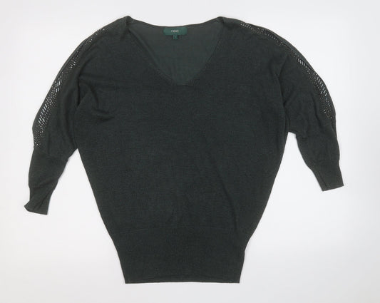 NEXT Womens Green V-Neck  Viscose Pullover Jumper Size 12