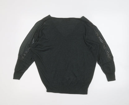 Next Womens Green V-Neck  Viscose Pullover Jumper Size 12