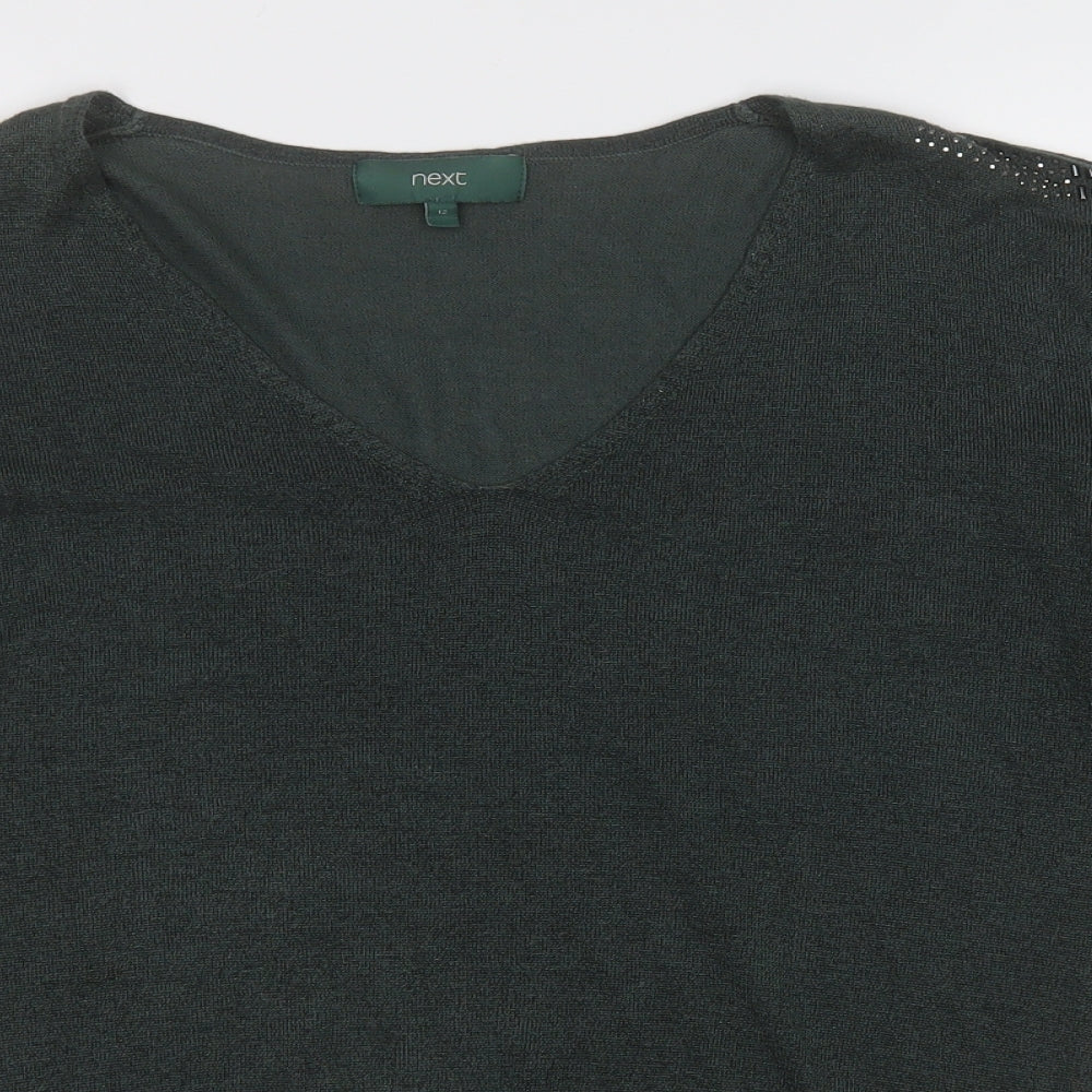 NEXT Womens Green V-Neck  Viscose Pullover Jumper Size 12