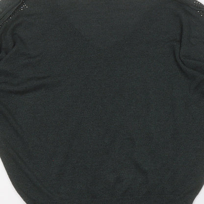 Next Womens Green V-Neck  Viscose Pullover Jumper Size 12