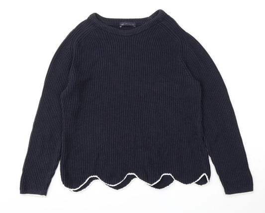 Marks and Spencer Womens Blue Round Neck  Cotton Pullover Jumper Size 18