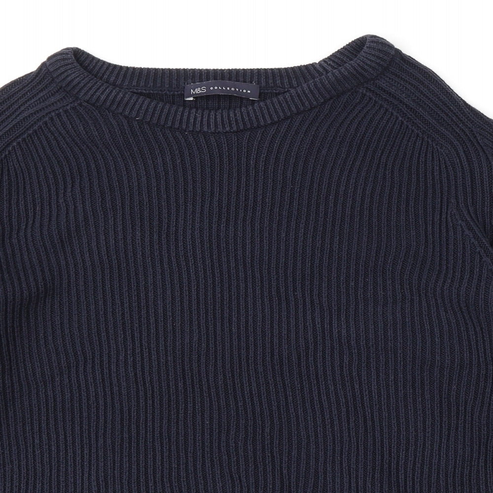 Marks and Spencer Womens Blue Round Neck  Cotton Pullover Jumper Size 18