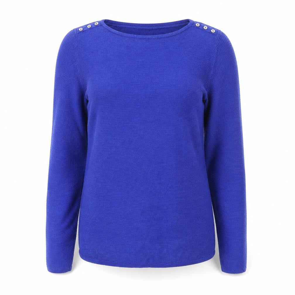 Bonmarché Womens Blue Round Neck Acrylic Pullover Jumper Size 10