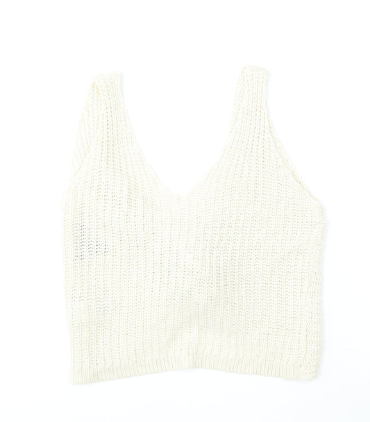 New Look Womens Beige V-Neck  Acrylic Vest Jumper Size M