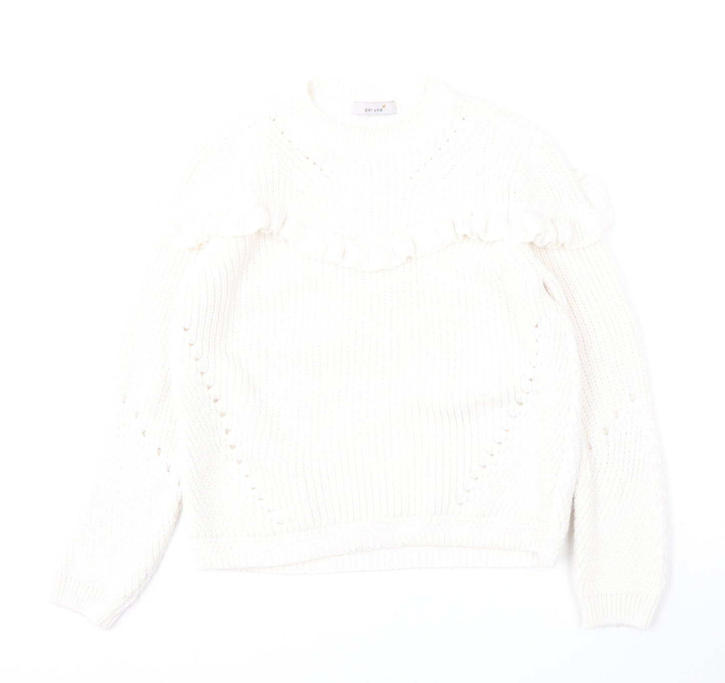 Per Una Womens White Round Neck  Acrylic Pullover Jumper Size 10