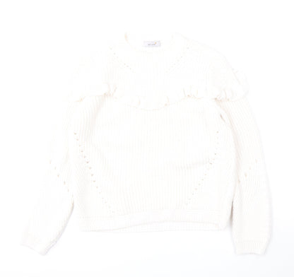 Per Una Womens White Round Neck  Acrylic Pullover Jumper Size 10