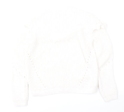 Per Una Womens White Round Neck  Acrylic Pullover Jumper Size 10