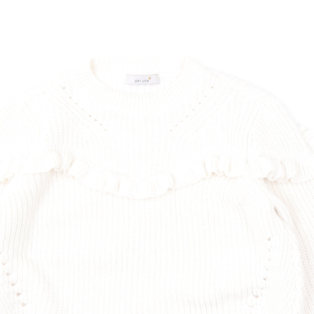 Per Una Womens White Round Neck  Acrylic Pullover Jumper Size 10