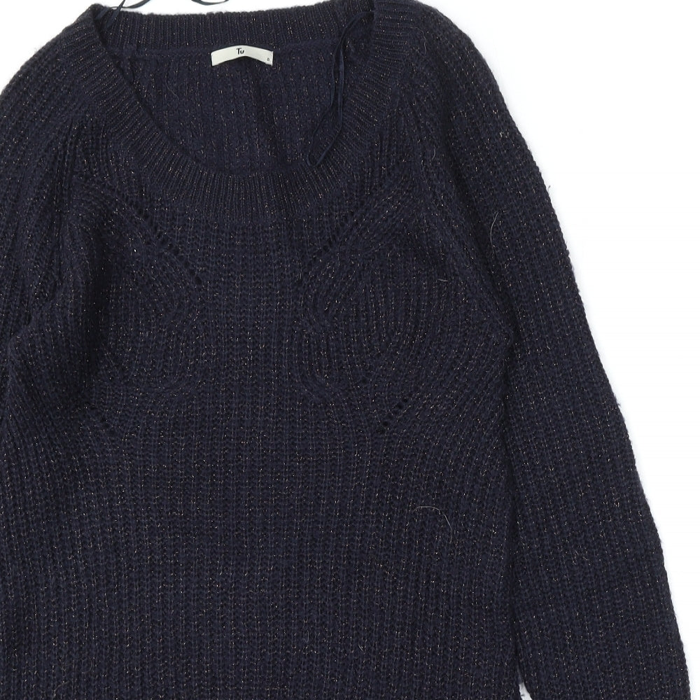 TU Womens Blue Round Neck  Acrylic Pullover Jumper Size 8